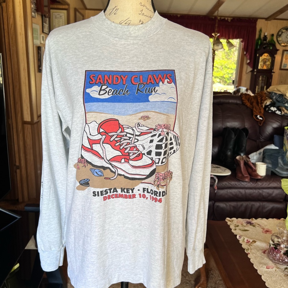 Vintage 1994 Sandy Claws Beach Run Graphic Long Sleeve Shirt